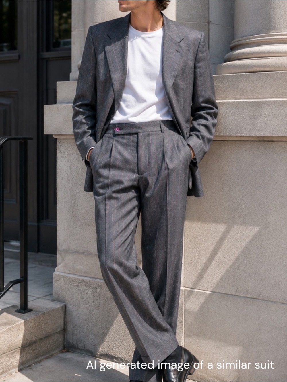 Vtg Alexander Julian Colours Wool Suit 42R Pants 36x31 Grey Purple Windowpane